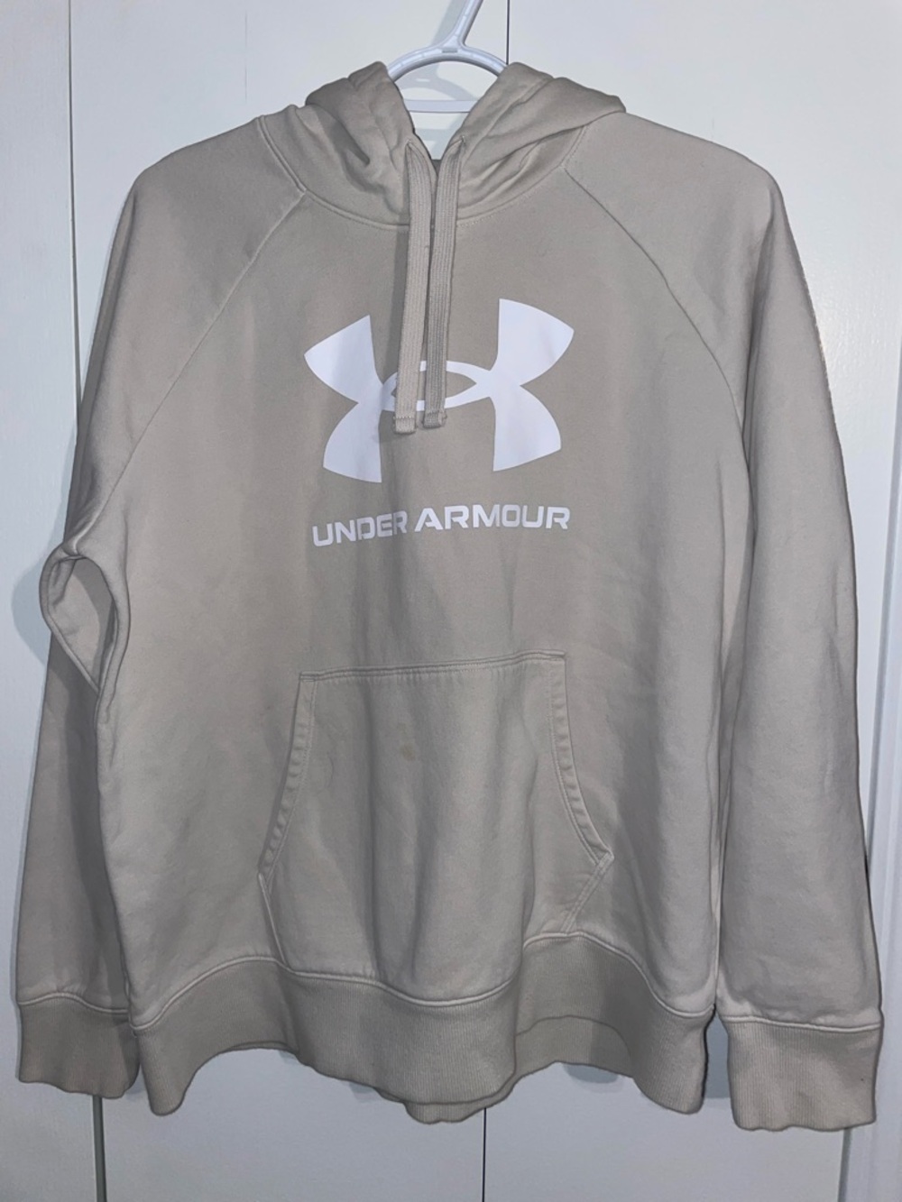 Under Armour Men's Taupe Crewneck Hoodie with White Logo